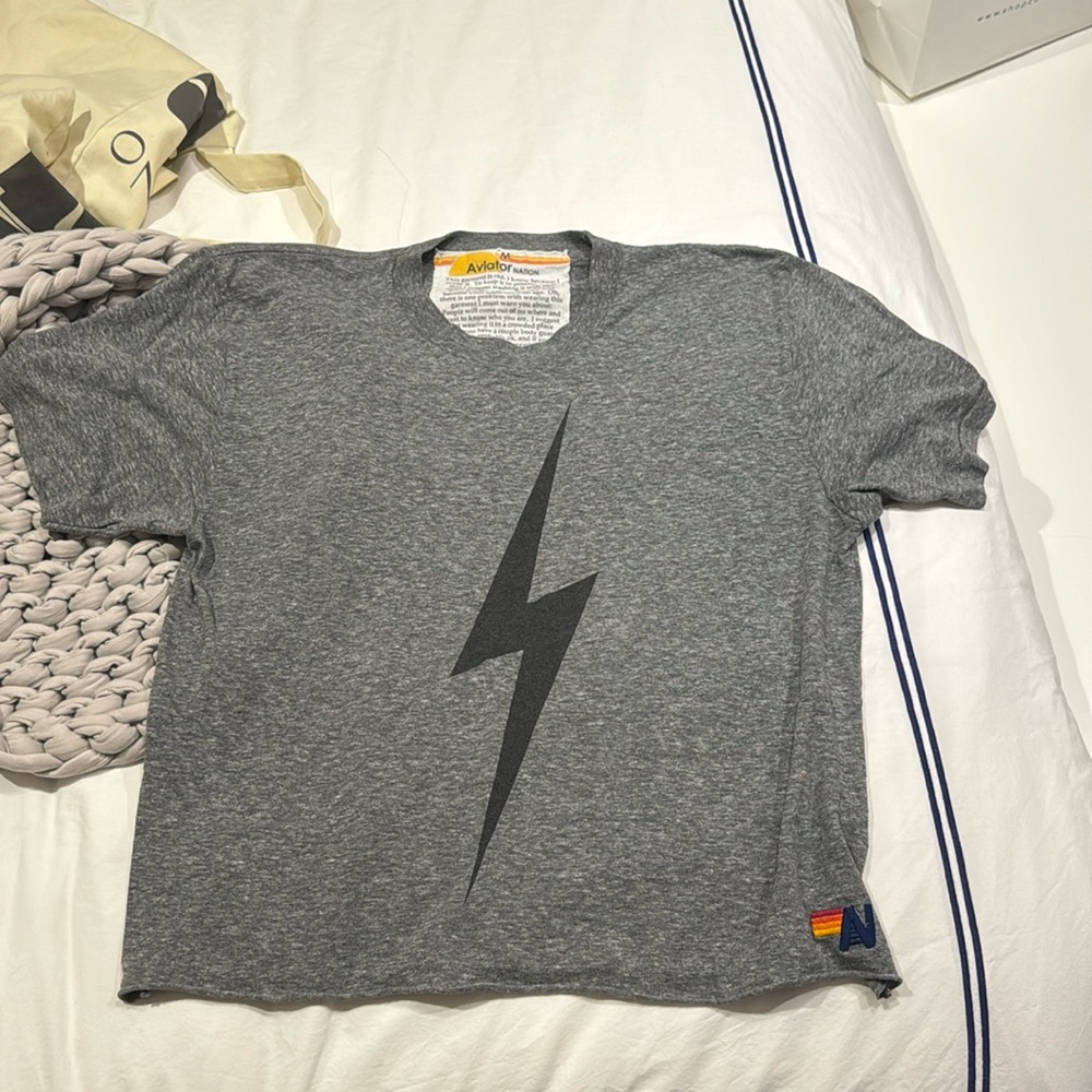 AVIATOR NATION - BOLT BOYFRIEND TEE - HEATHER GREY - MEDIUM